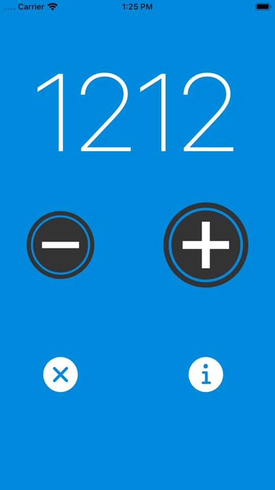 Blue counter screen showing a tally and plus and minus controls